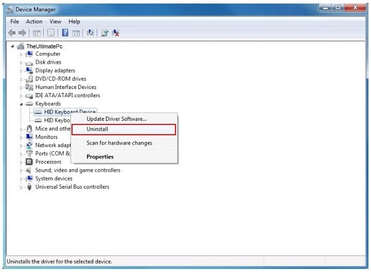 uninstalling laptop keyboard driver