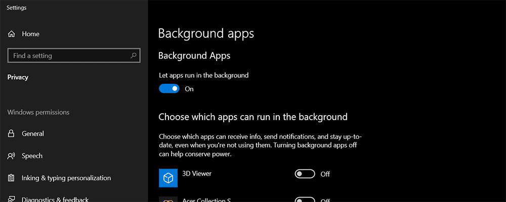 Background apps settings